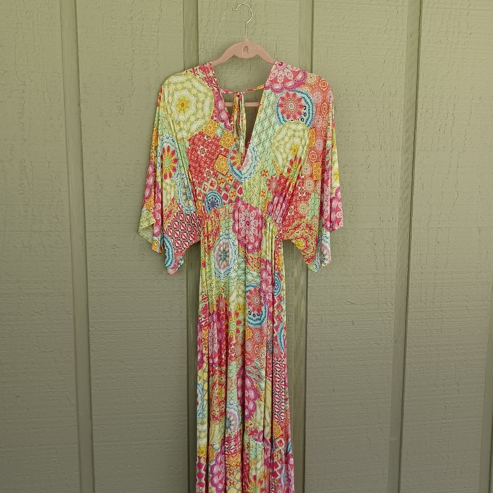 Gigi Moda Agio Maxi Dress One Size Women Boho Resort Wear Double V Neck Viscose - Picture 6 of 11